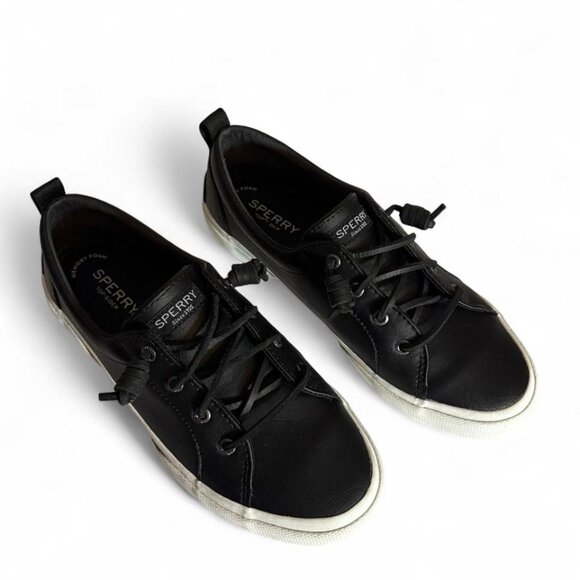 Sperry Pier Wave LTT Sneaker Black Leather Women's Size 8.5 - Picture 1 of 7